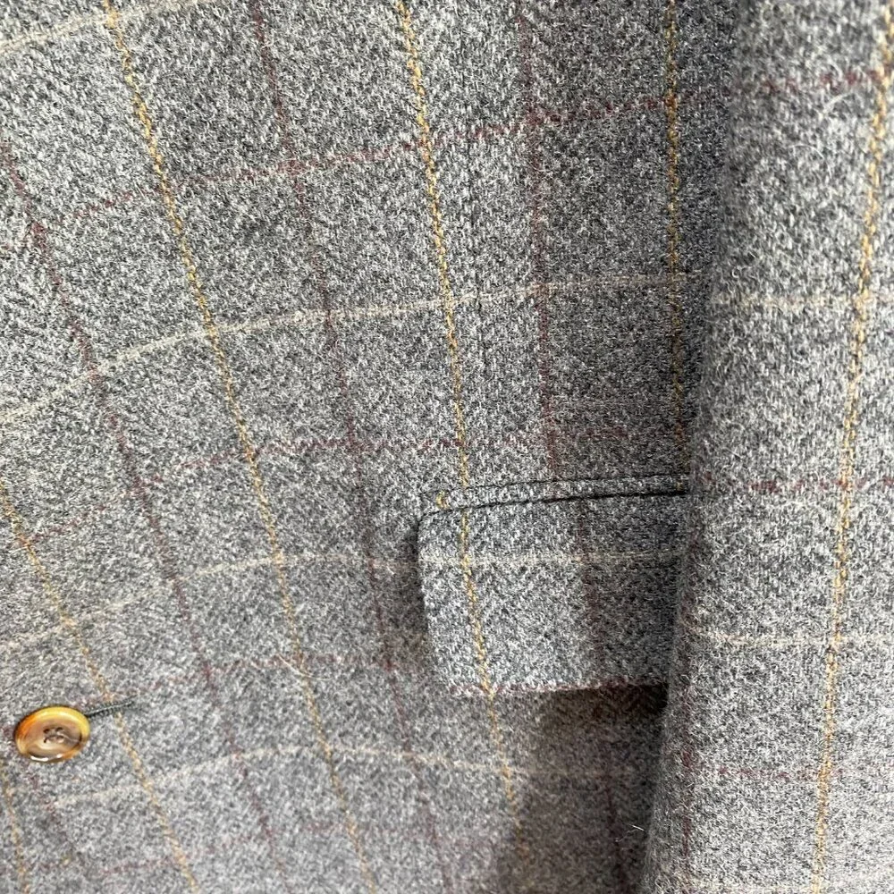 Evan Picone 100% Wool‎ Sport Coat Men 44 LG Gray Plaid Herringbone 2 Button USA